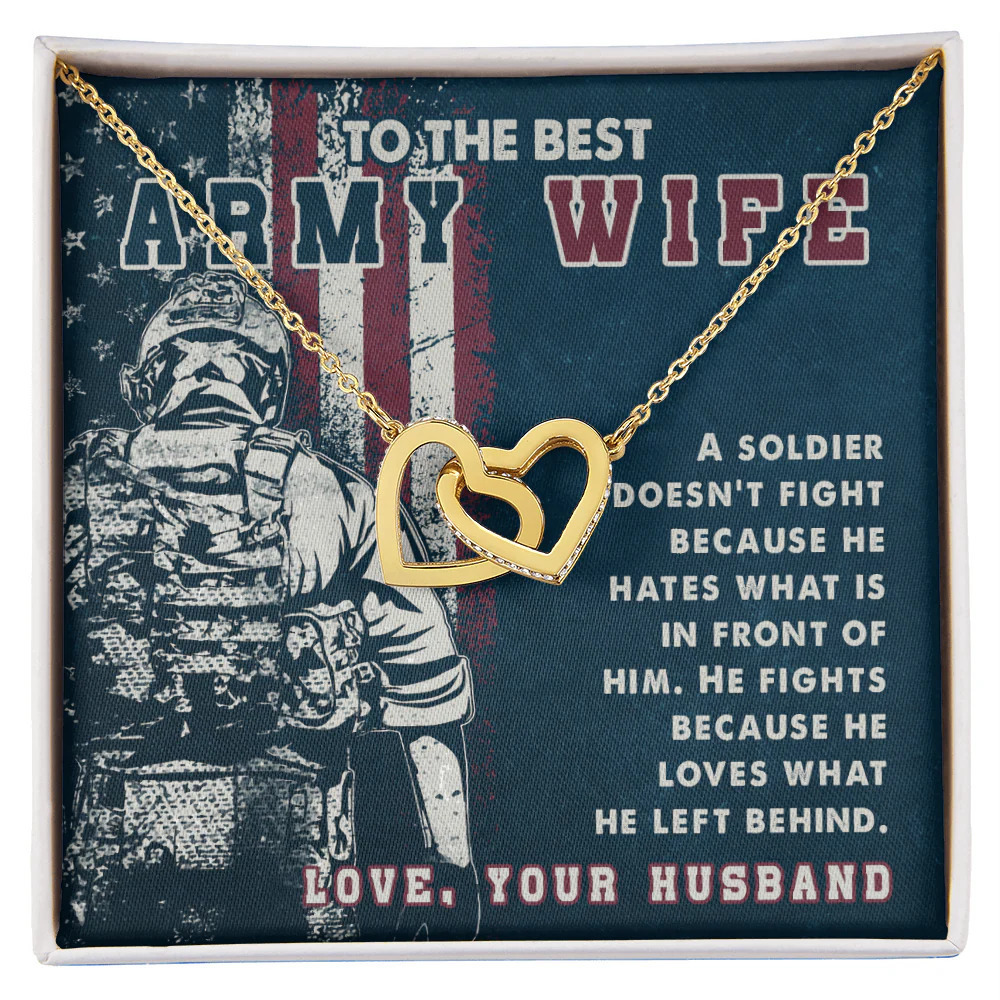 Best Army Wife Inseparable Hearts CZ Necklace Gold Tone Standard Box